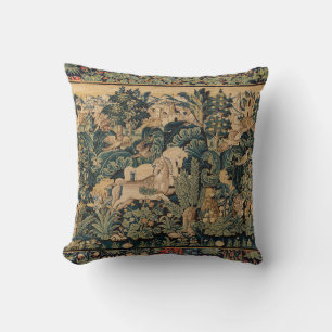 FANTASY ANIMALS,HORSES,WOODLAND Blue Green Floral  Cushion