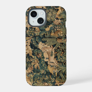 FANTASY ANIMALS,HORSES,WOODLAND Blue Green Floral iPhone 15 Case