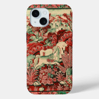 FANTASY ANIMALS,HORSES,WOODLAND Red Green Floral