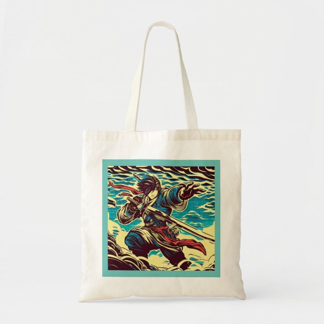 Fantasy Anime Hero 1 - Japanese Woodcut Tote Bag (Front)