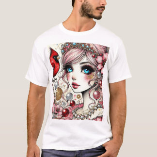 Fantasy Anime Manga Girl Rin Loves Her Bird Tshirt