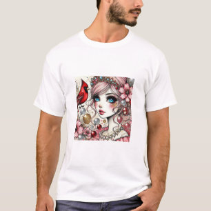 Fantasy Anime Manga Girl Rin Loves Her Bird Tshirt