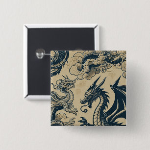Fantasy Antiqued Dragons 15 Cm Square Badge