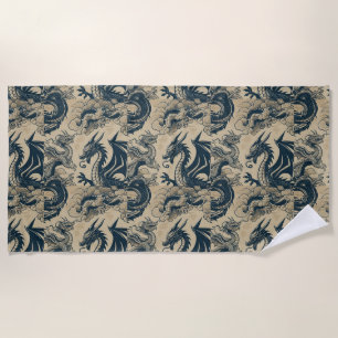 Fantasy Antiqued Dragons  Beach Towel