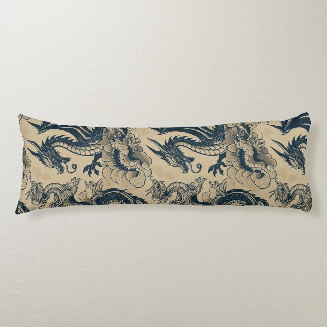 Fantasy Antiqued Dragons  Body Cushion (Front)