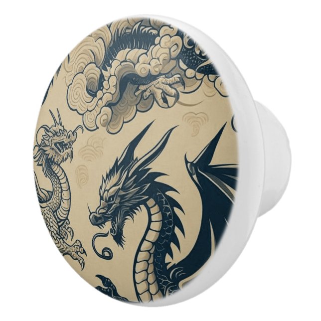 Fantasy Antiqued Dragons  Ceramic Knob (Right)