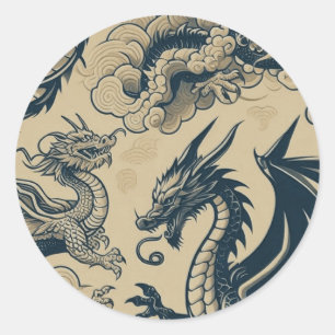 Fantasy Antiqued Dragons Classic Round Sticker