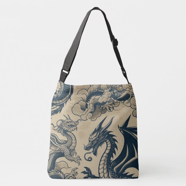Fantasy Antiqued Dragons  Crossbody Bag (Back)