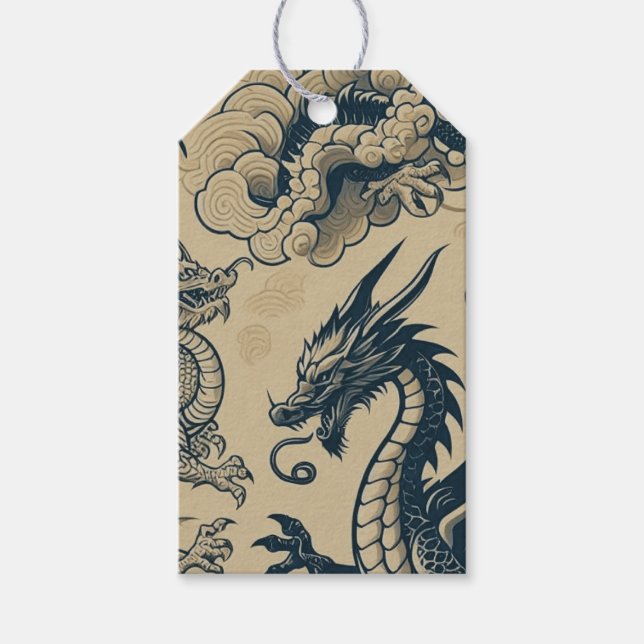 Fantasy Antiqued Dragons  Gift Tags (Front)