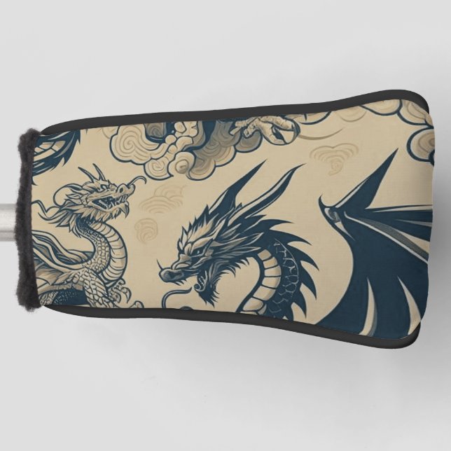 Fantasy Antiqued Dragons  Golf Head Cover (Front)
