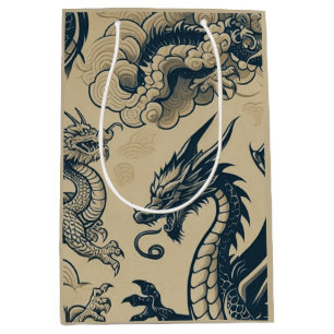 Fantasy Antiqued Dragons  Medium Gift Bag