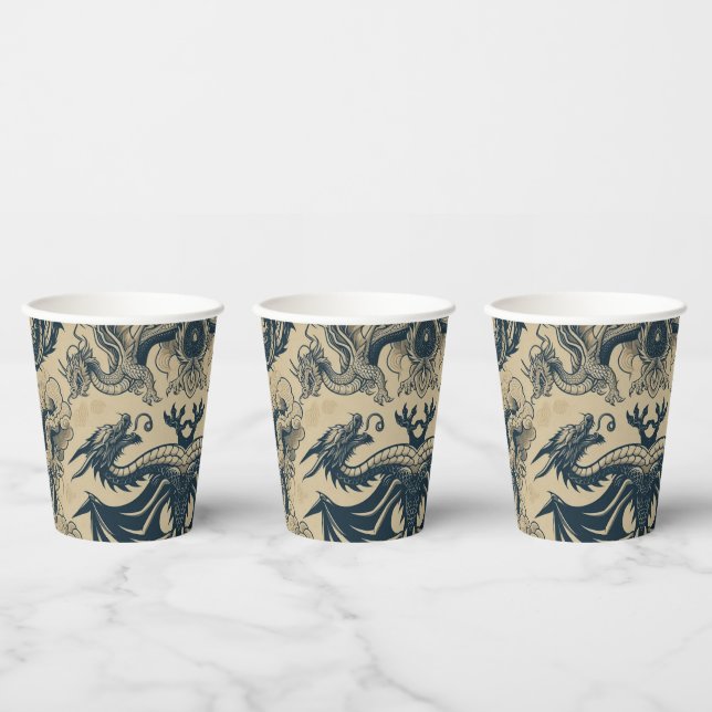 Fantasy Antiqued Dragons  Paper Cups (Multi)