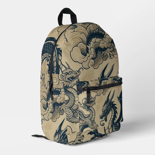 Fantasy Antiqued Dragons  Printed Backpack (Back Corner Left)