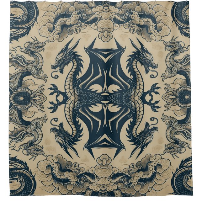 Fantasy Antiqued Dragons  Shower Curtain (Front)