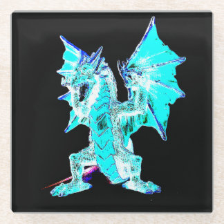Fantasy Aqua Blue Dragon Glass Coaster