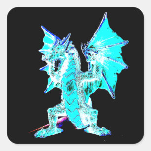 Fantasy Aqua Blue Dragon Square Sticker
