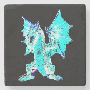 Fantasy Aqua Blue Dragon Stone Coaster