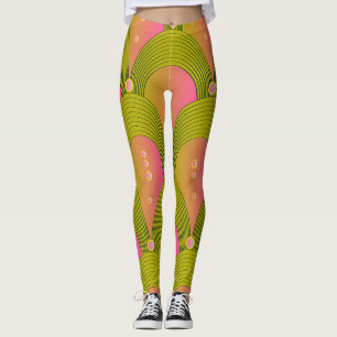 Fantasy Arcs Beads Pink Green Leggings