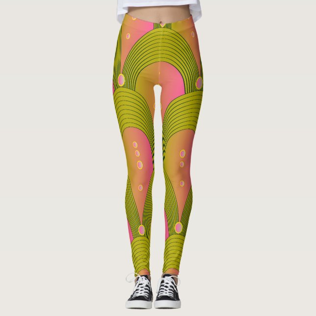 Fantasy Arcs Beads Pink Green Leggings (Front)