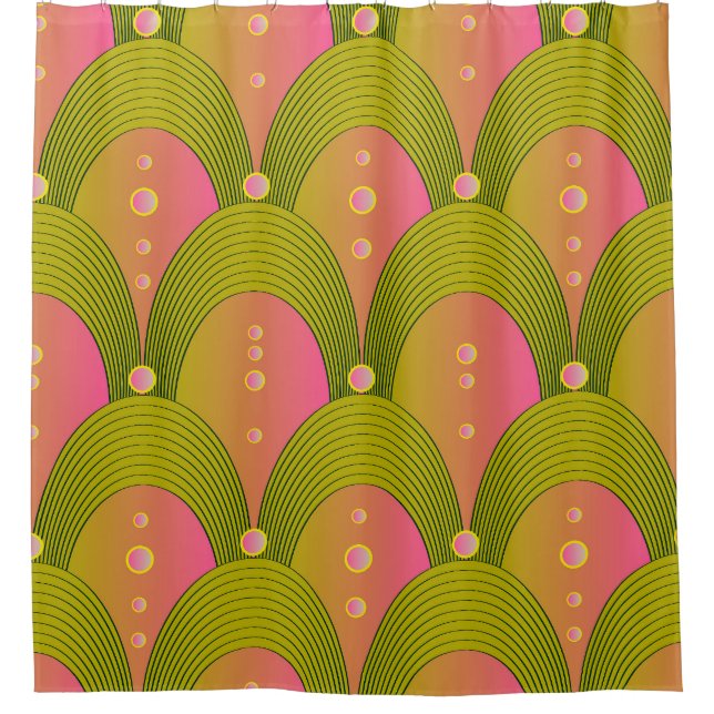 Fantasy Arcs Beads Pink Green Shower Curtain (Front)