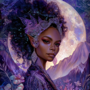  Fantasy Art African American Moon Elf Goddess Poster