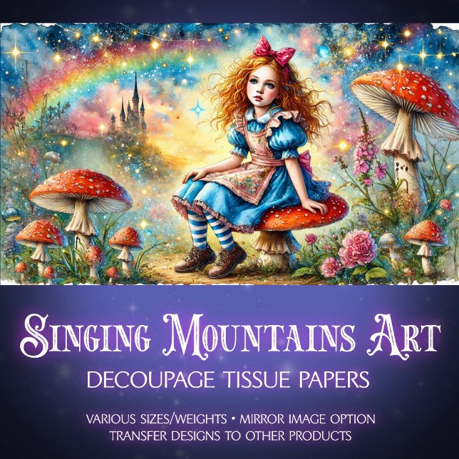Fantasy Art Alice On Mushroom Wonderland Decoupage Tissue Paper (Creator Uploaded)