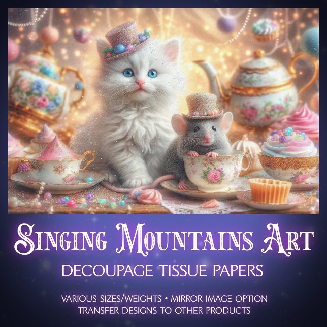 Fantasy Art Cat and Mouse Tea Party Decoupage  Tissue Paper (Creator Uploaded)