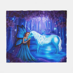 Fantasy Art Fairy and Unicorn Fleece Blanket