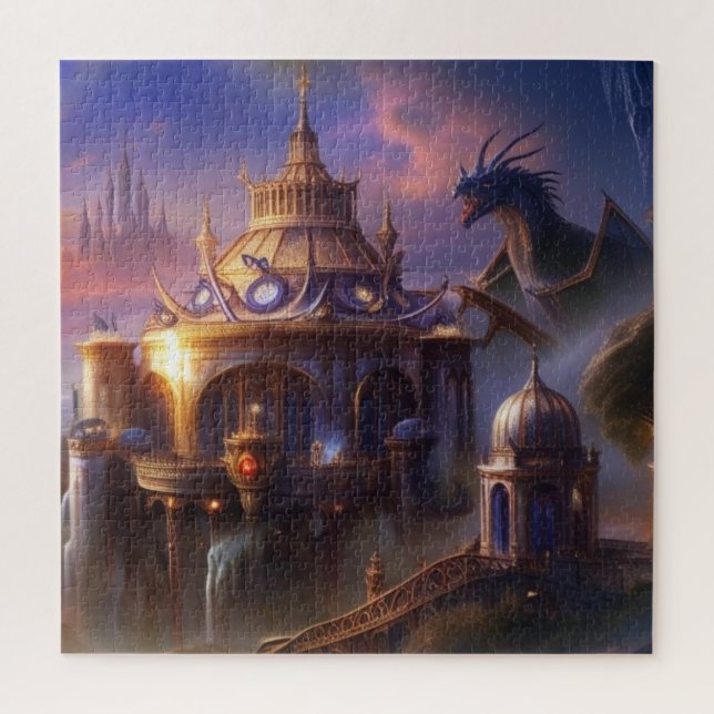 Fantasy Art Fairytale Castles Mystical Dragon  Jigsaw Puzzle (Vertical)
