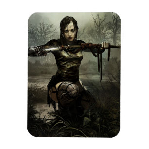 Fantasy Art, Female Warrior with Sword Postcard Magnet