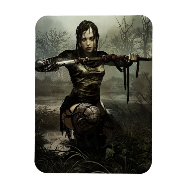 Fantasy Art, Female Warrior with Sword Postcard Magnet (Vertical)