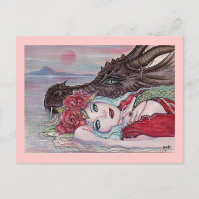 Fantasy art girl with dragon by Renee Lavoie Postcard (Front)