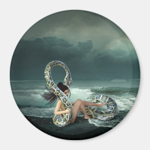 Fantasy Art Lady with Giant Snake Magnet