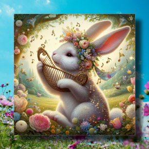 Fantasy Art Nouveau Woodland Bunny Flowers Easter Holiday Card