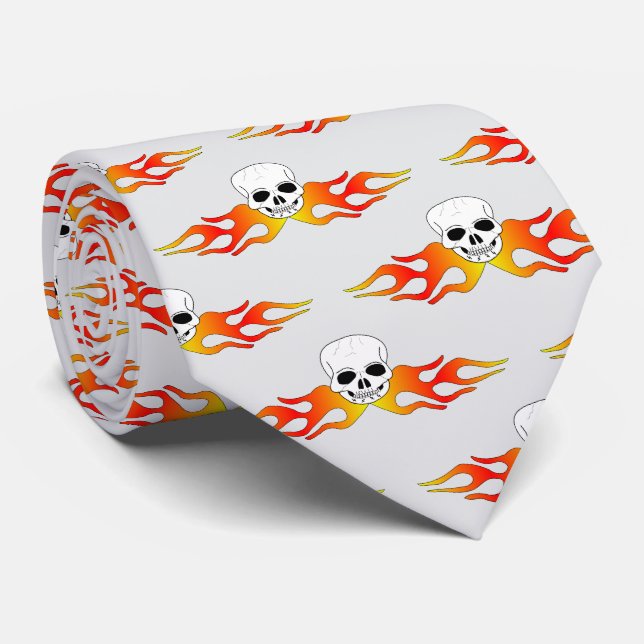 Fantasy Art Skull And Flames Design Tie (Rolled)