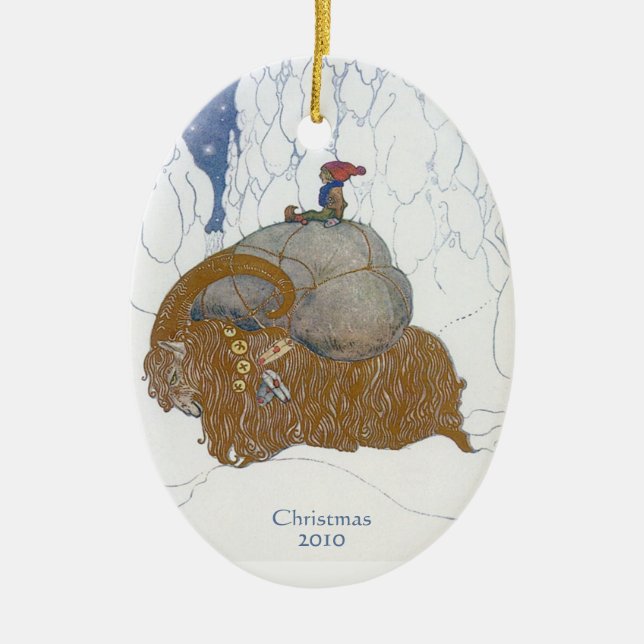 Fantasy Art Swedish Yule Goat Dated Personalised Ceramic Tree Decoration (Front)
