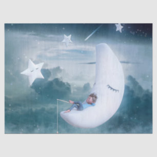 Fantasy Art Young Boy Moon Stars Clouds Tissue Paper