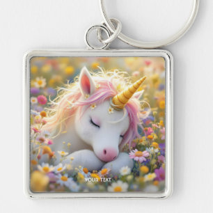 Fantasy Baby Unicorn Flowers Key Ring