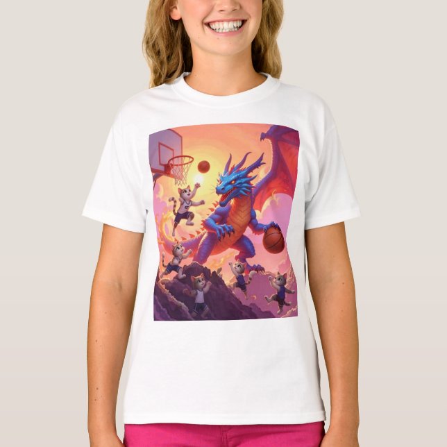 Fantasy Basketball League: Dragon vs Cats Hoops ar T-Shirt (Front)