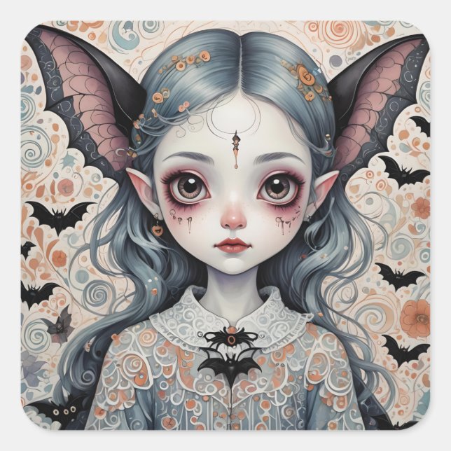 Fantasy Bat Girl Square Sticker (Front)