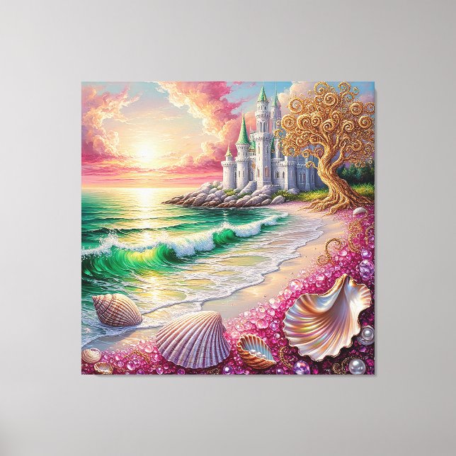 Fantasy Beach with Shells, Castle Canvas Print (Front)