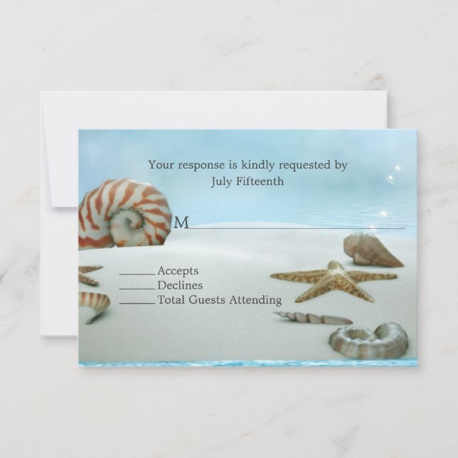 Fantasy Beach with Shells Wedding RSVP Card (Front)