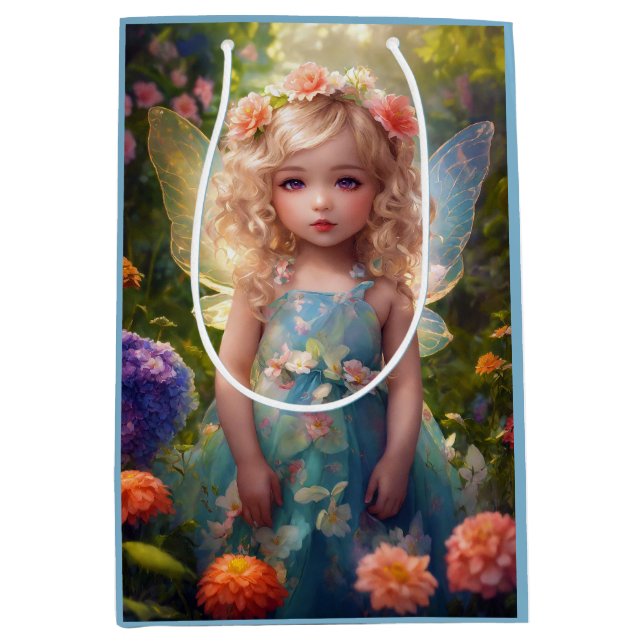 Fantasy Beautiful Blue Fairy Girl Medium Gift Bag (Front)