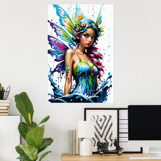 Fantasy Beautiful Colourful Cyan Green Fairy Poste Poster
