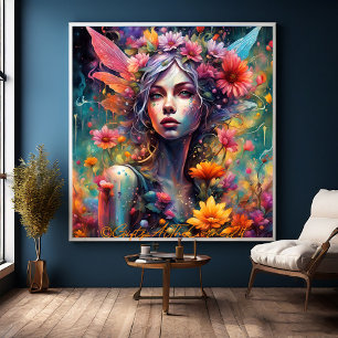 Fantasy Beautiful Colourful Flower Fairy Princess Canvas Print