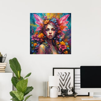 Fantasy Beautiful Colourful Princess Flower Fairy Poster