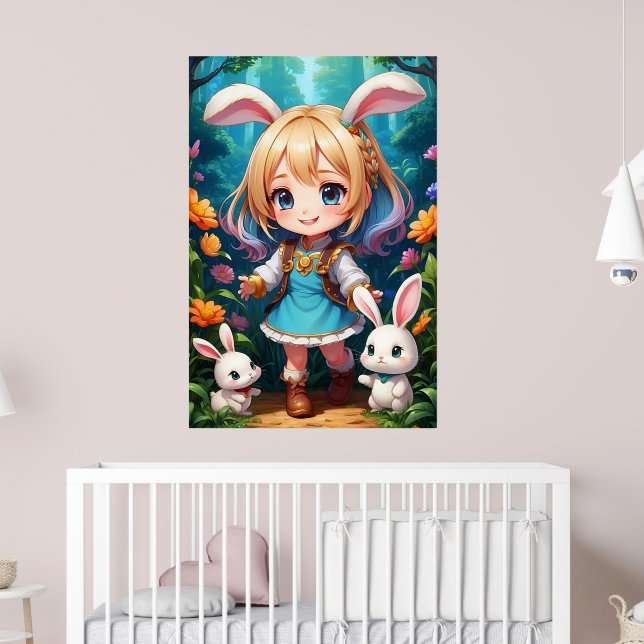 Fantasy Beautiful Cute Girl Rabbit Poster (Nursery 2)