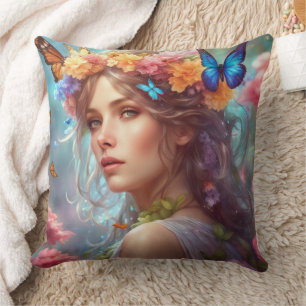 Fantasy Beautiful Fairy Butterflies Flower Garden Cushion