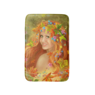 Fantasy Beautiful fairy woman autumn. nature Bath Mat