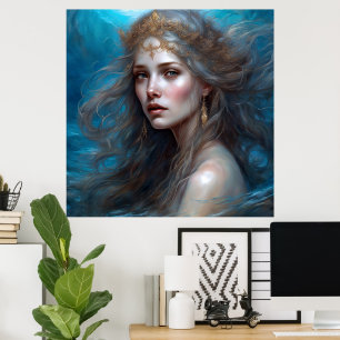 Fantasy Beautiful Mermaid Princess Blue Poster